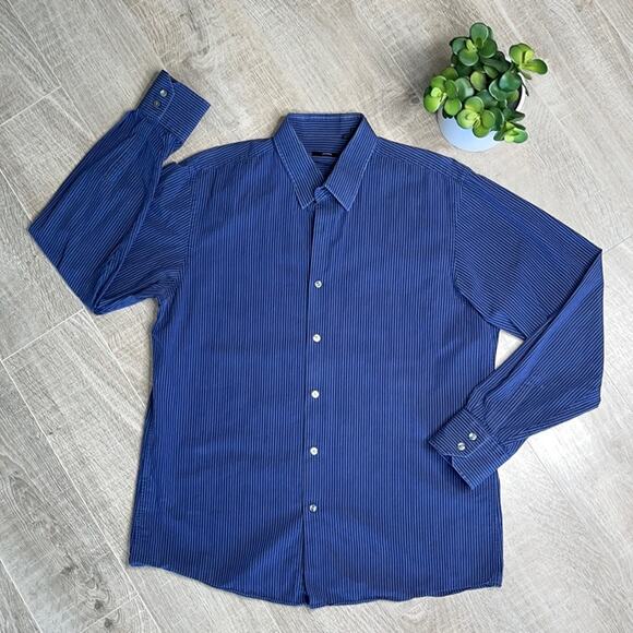 BOSS HUGO BOSS Blue Striped Long Sleeve Button Front Dress Shirt Size 16.5 Neck - Picture 1 of 6